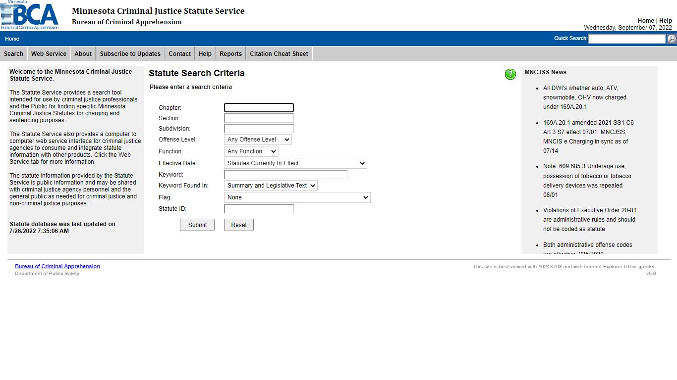 Minnesota Criminal Justice Statute Service